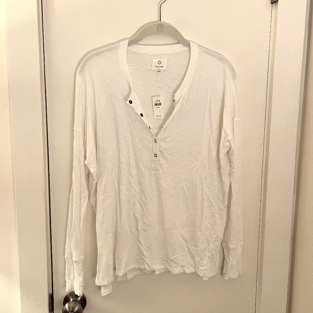 Aeria Offline Ribbed Long Sleeve Henley XS White